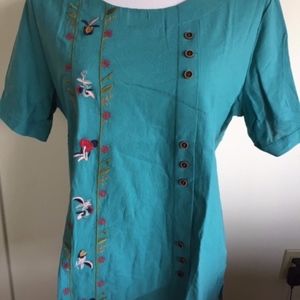 teal cotton overblouse, size Medium
